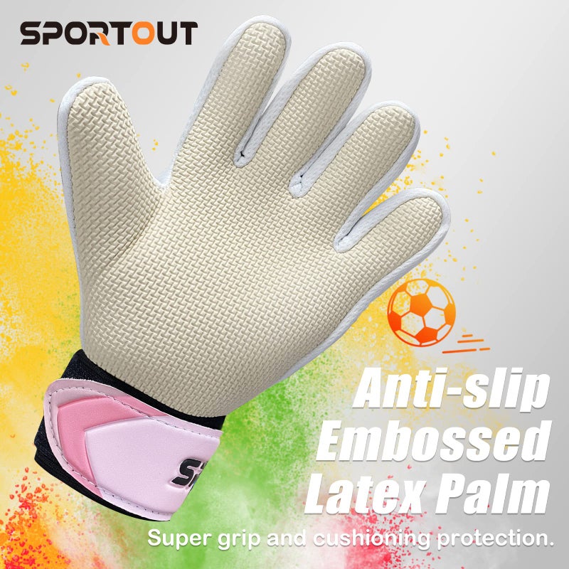 Sportout قفازات حارس مرمى للأطفال من سبورت آوت، قفازات حارس كرة القدم مع حماية مزدوجة للمعصم ومواد لاتكس مقاومة للانزلاق والارتداء لمنع الإصابات - Image 3